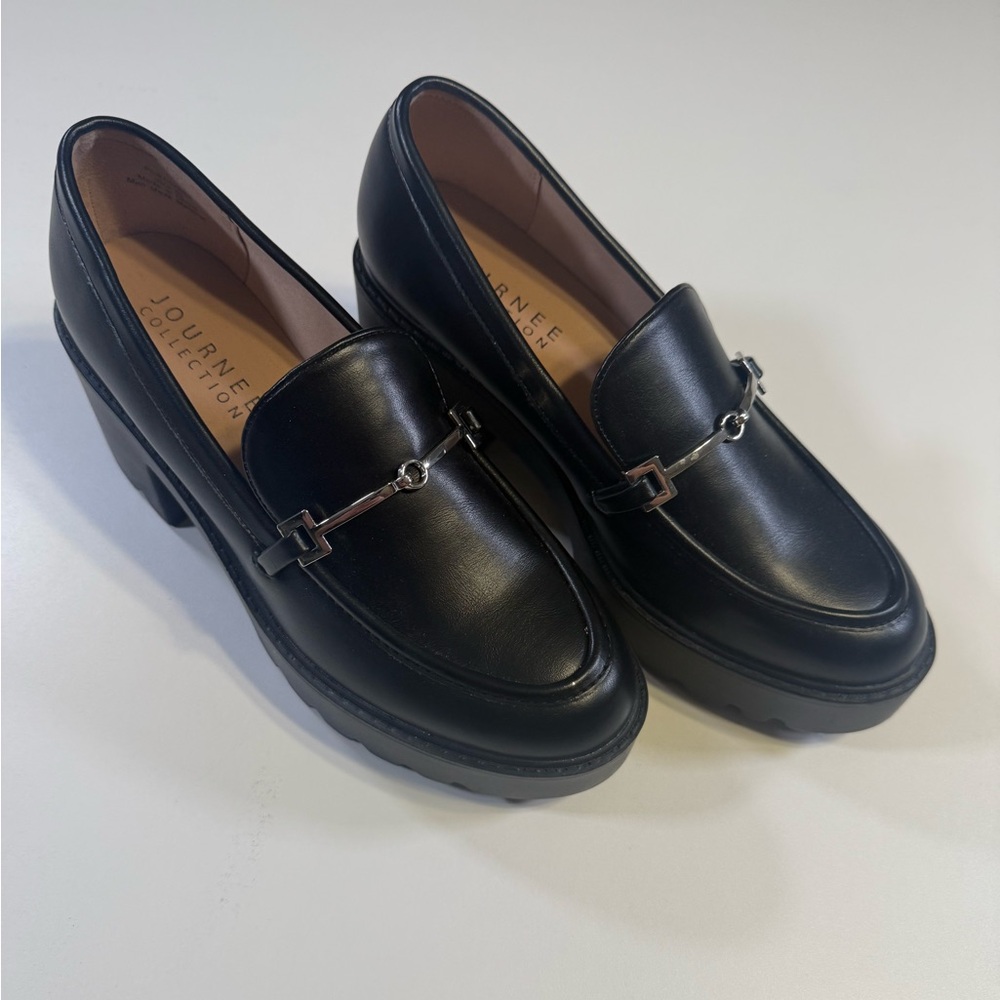 Journee Collection Black Loafers with Silver Detail